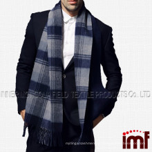 Novo cachecol masculino 100% lã xadrez com borlas de 73 x 14 polegadas